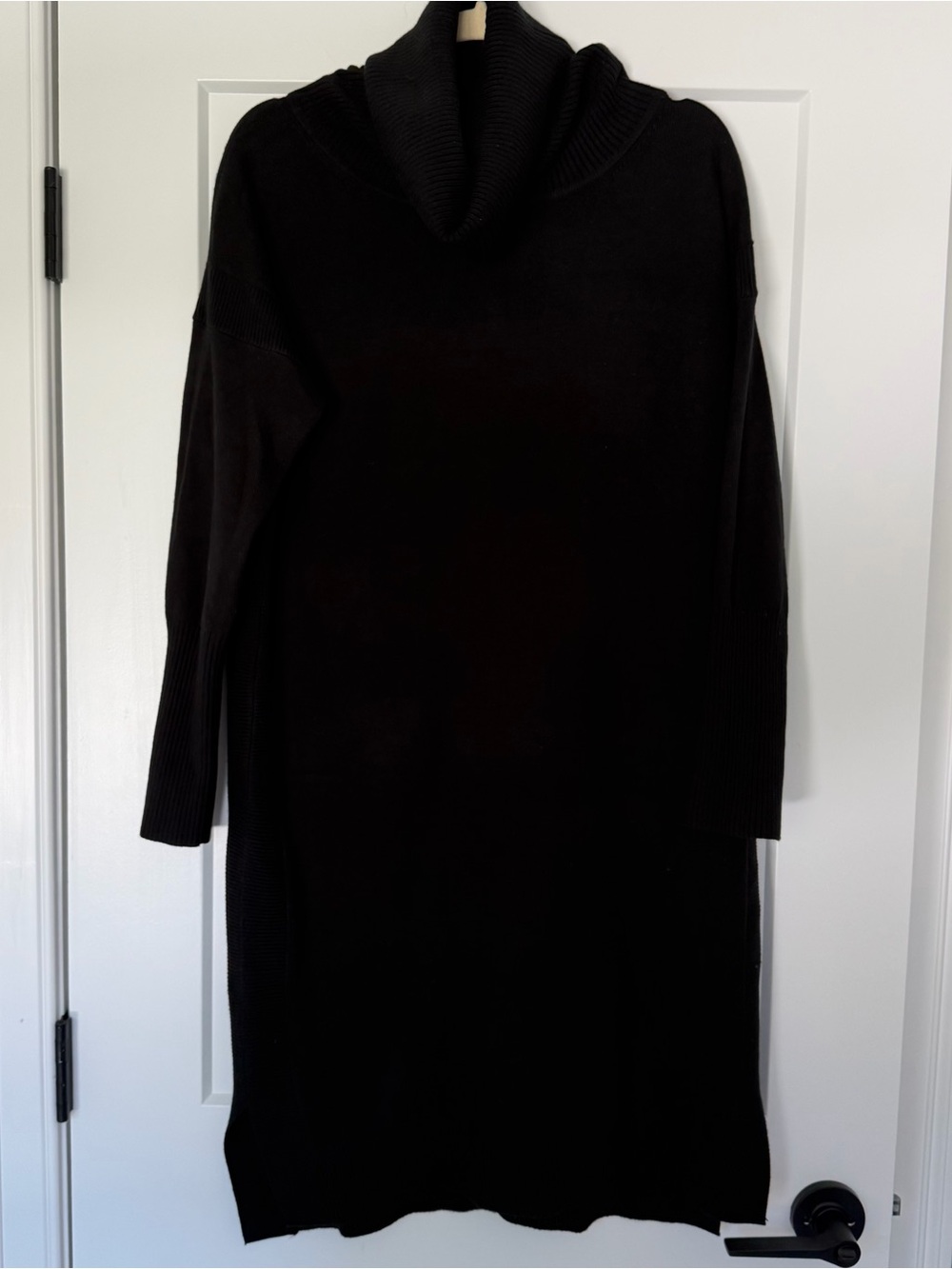 French Connection Black Ribbed Cowl Neck Sweater Dress